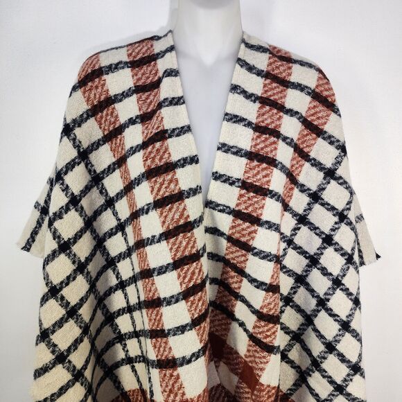 Lincoln Outfitters Women Poncho One Size Shawl Cape Plaid Scarf Finge Multicolor - Picture 7 of 13